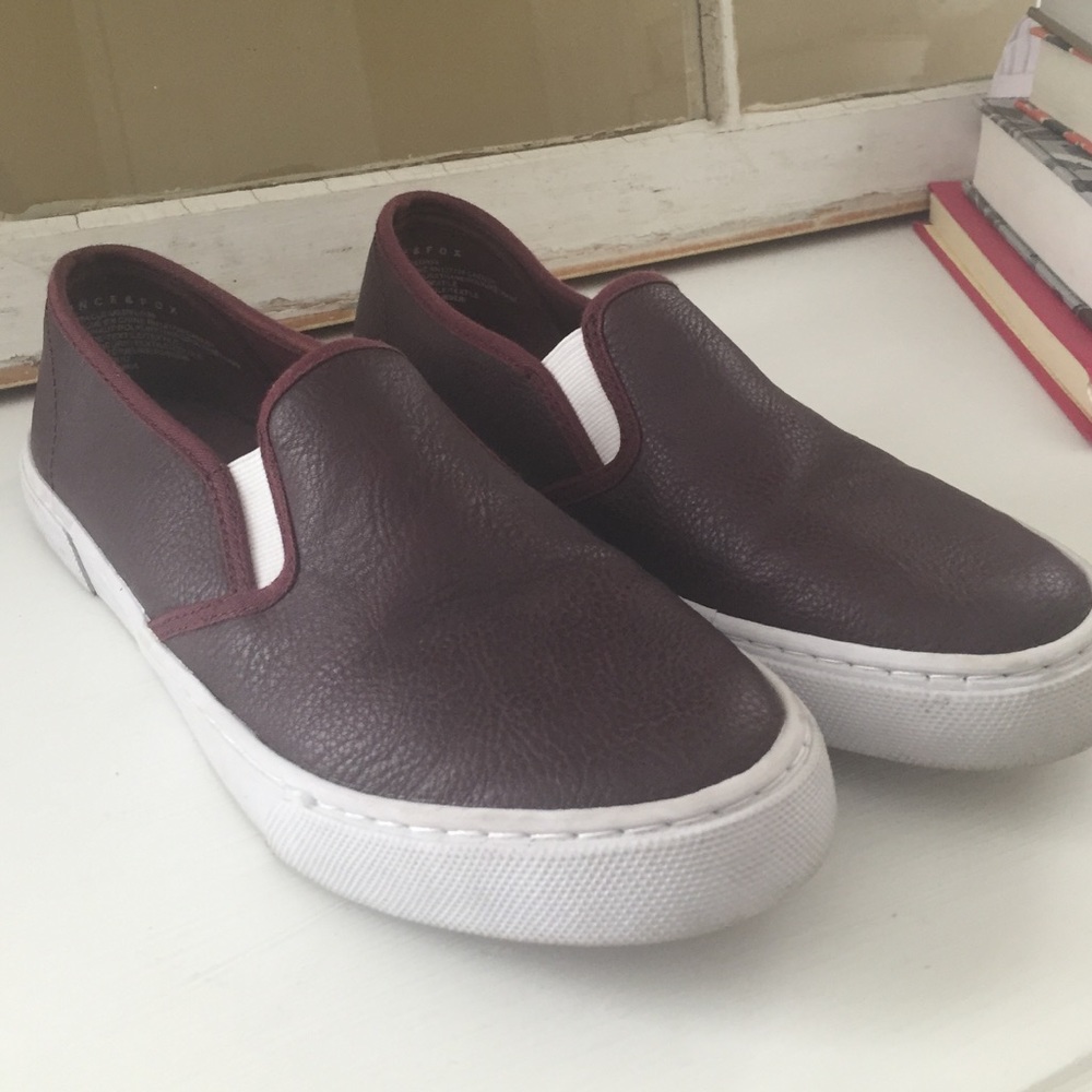 Never worn maroon slip ons